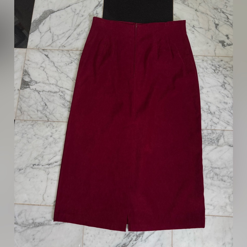 Suede Pencil Column Skirt 10P Burgundy Classic Office Y2K Midi Maxi Retro Faux